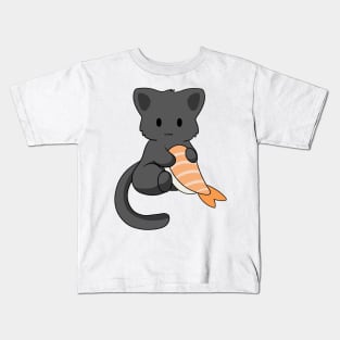 Black Cat with Prawn Sushi Kids T-Shirt